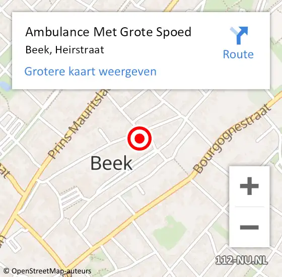 Locatie op kaart van de 112 melding: Ambulance Met Grote Spoed Naar Beek, Heirstraat op 9 september 2014 13:46