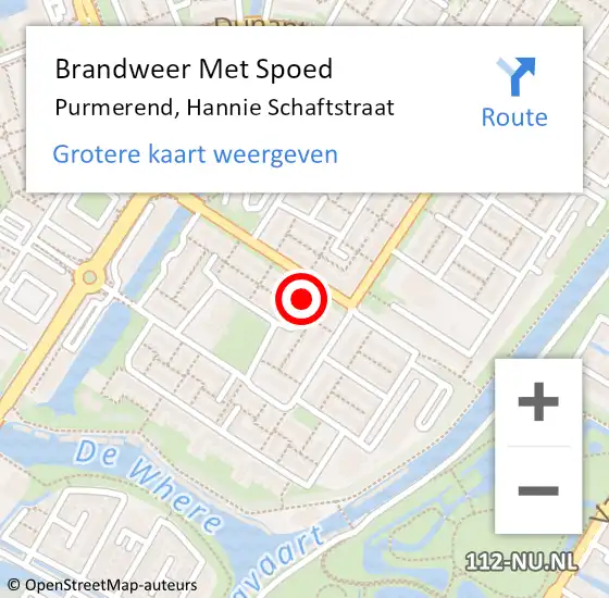 Locatie op kaart van de 112 melding: Brandweer Met Spoed Naar Purmerend, Hannie Schaftstraat op 26 september 2023 10:59