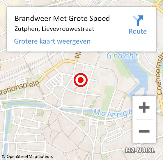 Locatie op kaart van de 112 melding: Brandweer Met Grote Spoed Naar Zutphen, Lievevrouwestraat op 26 september 2023 11:00