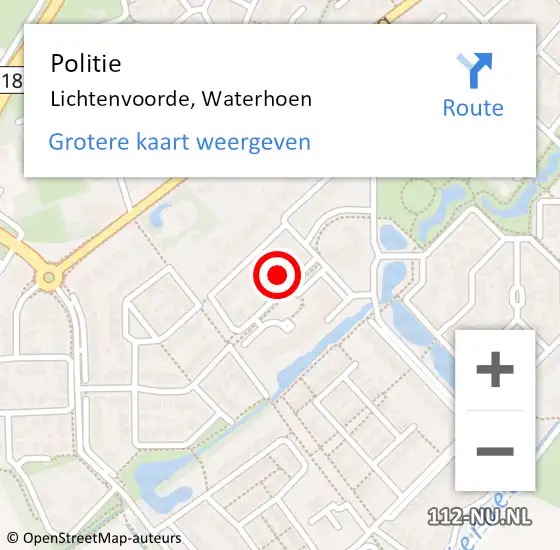 Locatie op kaart van de 112 melding: Politie Lichtenvoorde, Waterhoen op 26 september 2023 11:08