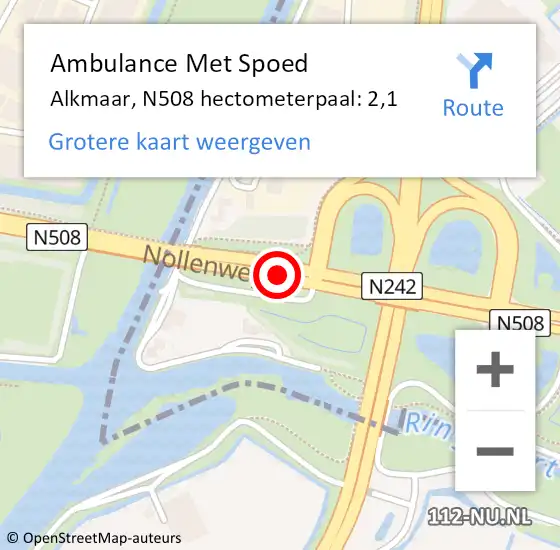 Locatie op kaart van de 112 melding: Ambulance Met Spoed Naar Alkmaar, N508 hectometerpaal: 2,1 op 26 september 2023 11:17