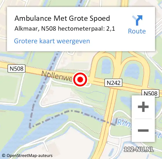 Locatie op kaart van de 112 melding: Ambulance Met Grote Spoed Naar Alkmaar, N508 hectometerpaal: 2,1 op 26 september 2023 11:23