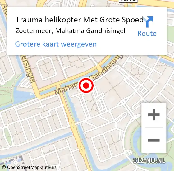 Locatie op kaart van de 112 melding: Trauma helikopter Met Grote Spoed Naar Zoetermeer, Mahatma Gandhisingel op 26 september 2023 11:45