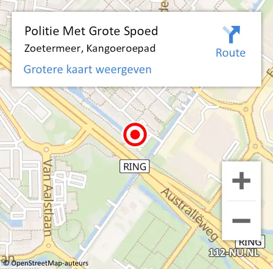 Locatie op kaart van de 112 melding: Politie Met Grote Spoed Naar Zoetermeer, Kangoeroepad op 26 september 2023 11:53