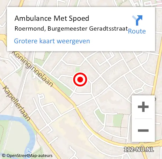 Locatie op kaart van de 112 melding: Ambulance Met Spoed Naar Roermond, Burgemeester Geradtsstraat op 26 september 2023 12:08