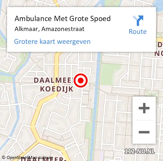 Locatie op kaart van de 112 melding: Ambulance Met Grote Spoed Naar Alkmaar, Amazonestraat op 26 september 2023 12:08