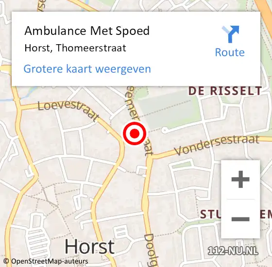 Locatie op kaart van de 112 melding: Ambulance Met Spoed Naar Horst, Thomeerstraat op 9 september 2014 13:59