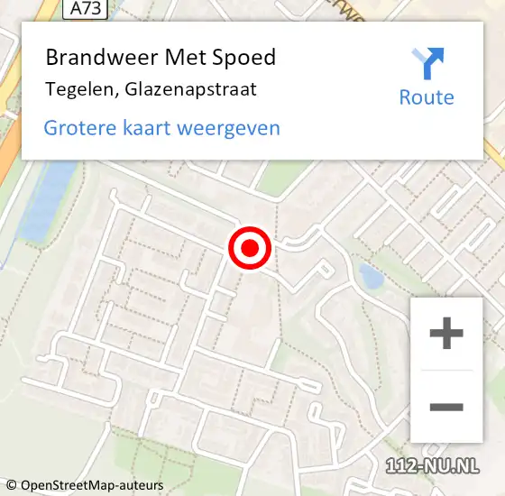 Locatie op kaart van de 112 melding: Brandweer Met Spoed Naar Tegelen, Glazenapstraat op 26 september 2023 12:59