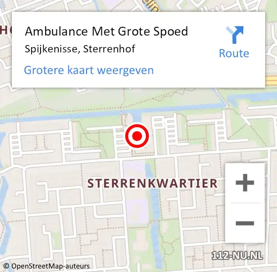 Locatie op kaart van de 112 melding: Ambulance Met Grote Spoed Naar Spijkenisse, Sterrenhof op 26 september 2023 13:00