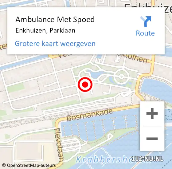 Locatie op kaart van de 112 melding: Ambulance Met Spoed Naar Enkhuizen, Parklaan op 26 september 2023 13:00