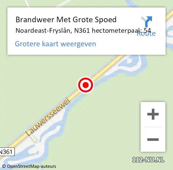 Locatie op kaart van de 112 melding: Brandweer Met Grote Spoed Naar Noardeast-Fryslân, N361 hectometerpaal: 54 op 26 september 2023 13:01