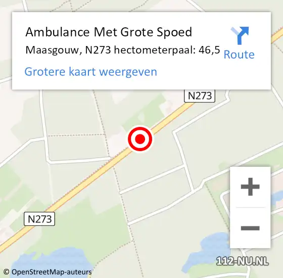 Locatie op kaart van de 112 melding: Ambulance Met Grote Spoed Naar Maasgouw, N273 hectometerpaal: 46,5 op 26 september 2023 13:08