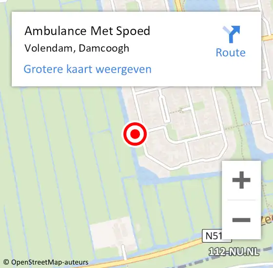 Locatie op kaart van de 112 melding: Ambulance Met Spoed Naar Volendam, Damcoogh op 26 september 2023 13:31