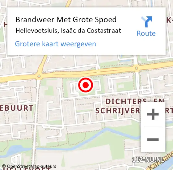 Locatie op kaart van de 112 melding: Brandweer Met Grote Spoed Naar Hellevoetsluis, Isaäc da Costastraat op 26 september 2023 13:39