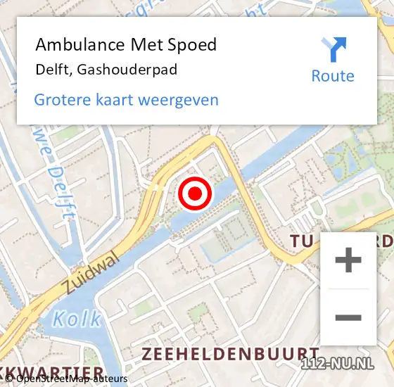 Locatie op kaart van de 112 melding: Ambulance Met Spoed Naar Delft, Gashouderpad op 26 september 2023 13:43