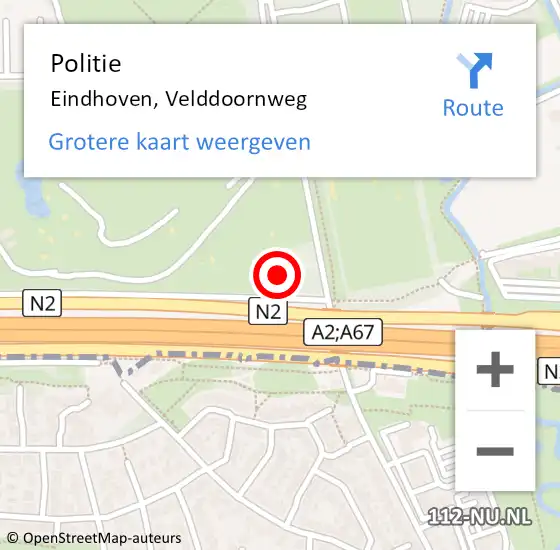 Locatie op kaart van de 112 melding: Politie Eindhoven, Velddoornweg op 26 september 2023 13:46