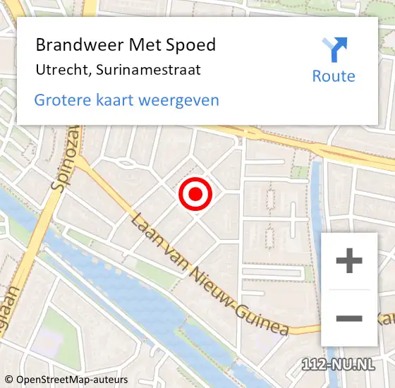 Locatie op kaart van de 112 melding: Brandweer Met Spoed Naar Utrecht, Surinamestraat op 26 september 2023 14:08