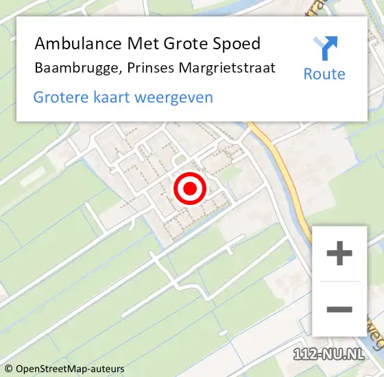 Locatie op kaart van de 112 melding: Ambulance Met Grote Spoed Naar Baambrugge, Prinses Margrietstraat op 9 september 2014 14:09