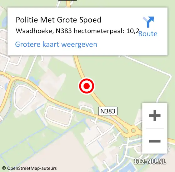 Locatie op kaart van de 112 melding: Politie Met Grote Spoed Naar Waadhoeke, N383 hectometerpaal: 10,2 op 26 september 2023 14:37