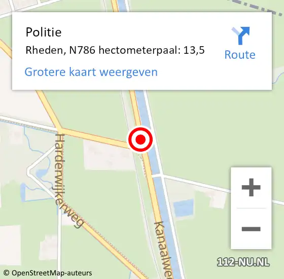 Locatie op kaart van de 112 melding: Politie Rheden, N786 hectometerpaal: 13,5 op 26 september 2023 14:43