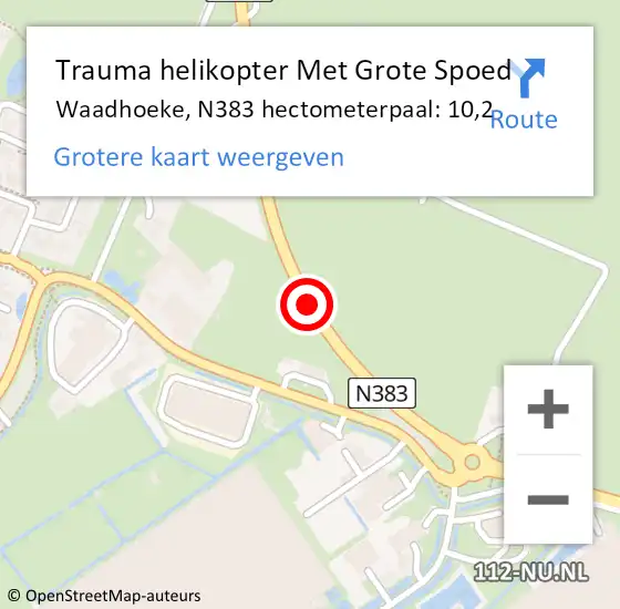Locatie op kaart van de 112 melding: Trauma helikopter Met Grote Spoed Naar Waadhoeke, N383 hectometerpaal: 10,2 op 26 september 2023 14:51