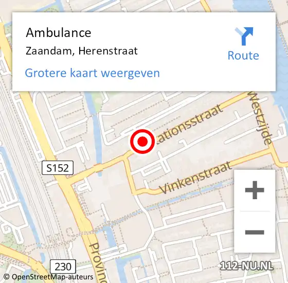 Locatie op kaart van de 112 melding: Ambulance Zaandam, Herenstraat op 26 september 2023 14:54