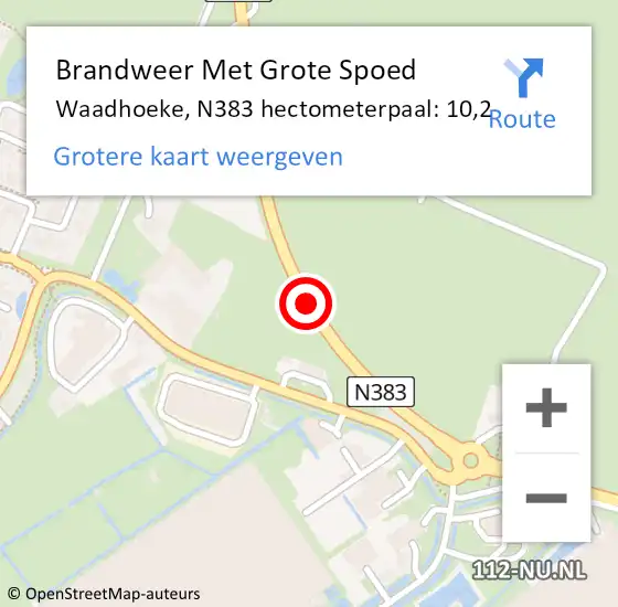 Locatie op kaart van de 112 melding: Brandweer Met Grote Spoed Naar Waadhoeke, N383 hectometerpaal: 10,2 op 26 september 2023 15:00