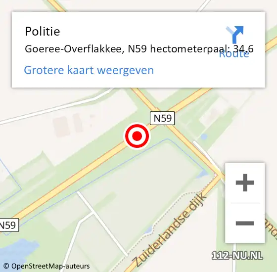 Locatie op kaart van de 112 melding: Politie Goeree-Overflakkee, N59 hectometerpaal: 34,6 op 26 september 2023 15:11
