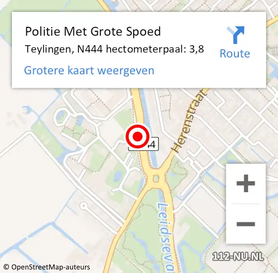 Locatie op kaart van de 112 melding: Politie Met Grote Spoed Naar Teylingen, N444 hectometerpaal: 3,8 op 26 september 2023 15:26