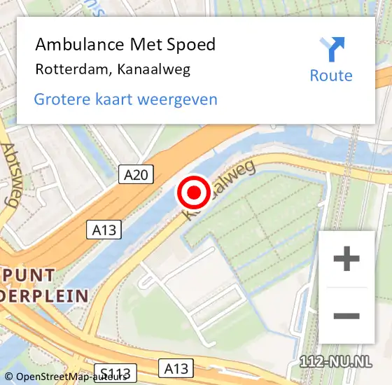 Locatie op kaart van de 112 melding: Ambulance Met Spoed Naar Rotterdam, Kanaalweg op 26 september 2023 15:43