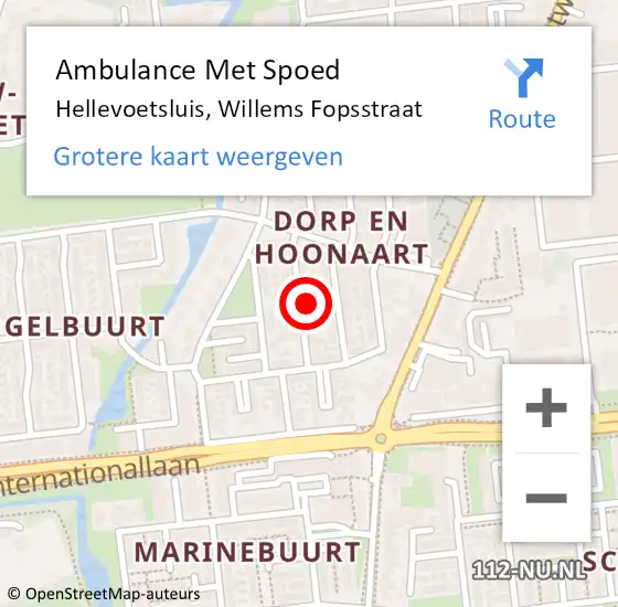 Locatie op kaart van de 112 melding: Ambulance Met Spoed Naar Hellevoetsluis, Willems Fopsstraat op 26 september 2023 15:56