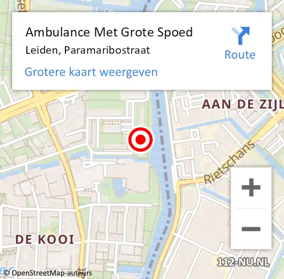 Locatie op kaart van de 112 melding: Ambulance Met Grote Spoed Naar Leiden, Paramaribostraat op 26 september 2023 16:01