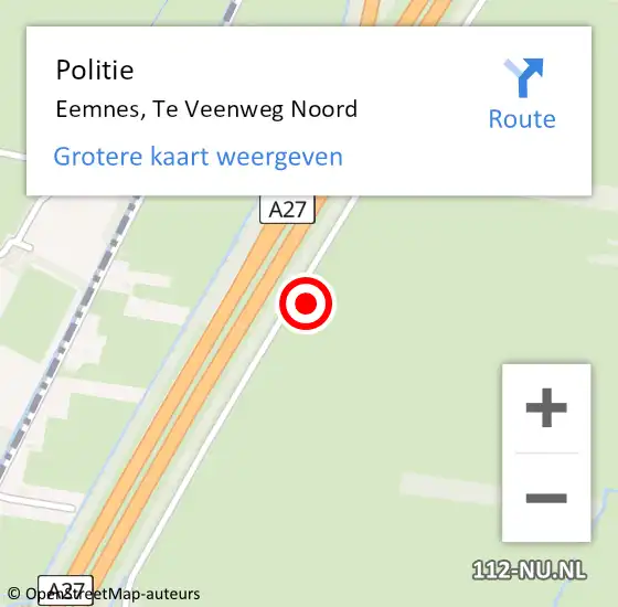Locatie op kaart van de 112 melding: Politie Eemnes, Te Veenweg Noord op 26 september 2023 16:08