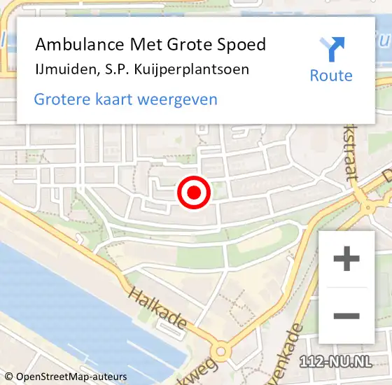 Locatie op kaart van de 112 melding: Ambulance Met Grote Spoed Naar IJmuiden, S.P. Kuijperplantsoen op 26 september 2023 16:15