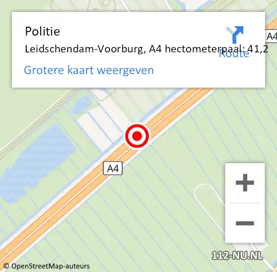 Locatie op kaart van de 112 melding: Politie Leidschendam-Voorburg, A4 hectometerpaal: 41,2 op 26 september 2023 16:23