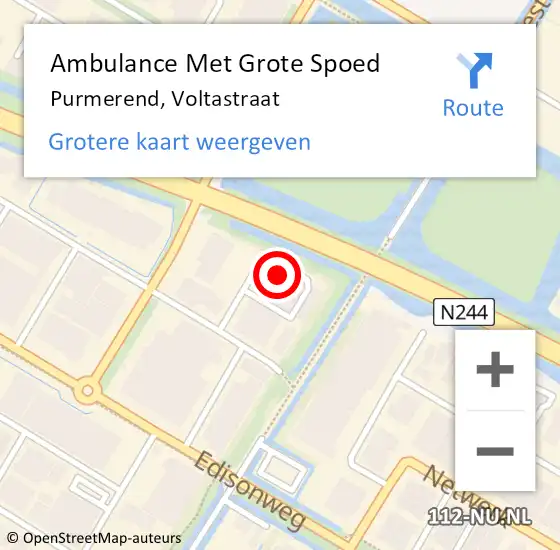 Locatie op kaart van de 112 melding: Ambulance Met Grote Spoed Naar Purmerend, Voltastraat op 26 september 2023 16:57