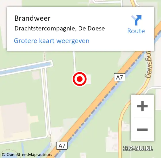 Locatie op kaart van de 112 melding: Brandweer Drachtstercompagnie, De Doese op 26 september 2023 17:02