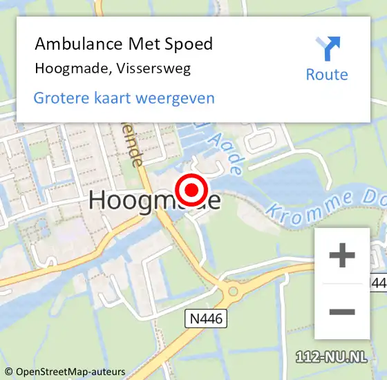 Locatie op kaart van de 112 melding: Ambulance Met Spoed Naar Hoogmade, Vissersweg op 26 september 2023 17:09