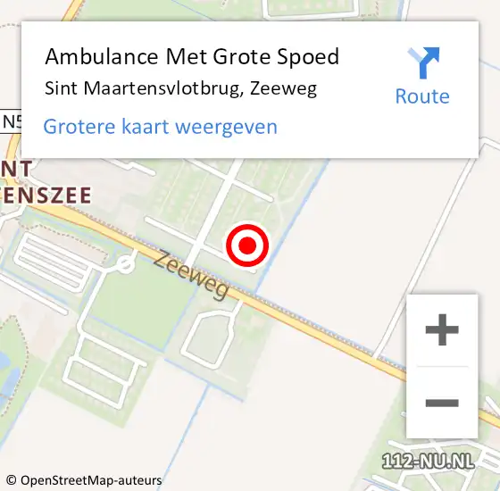 Locatie op kaart van de 112 melding: Ambulance Met Grote Spoed Naar Sint Maartensvlotbrug, Zeeweg op 26 september 2023 17:34