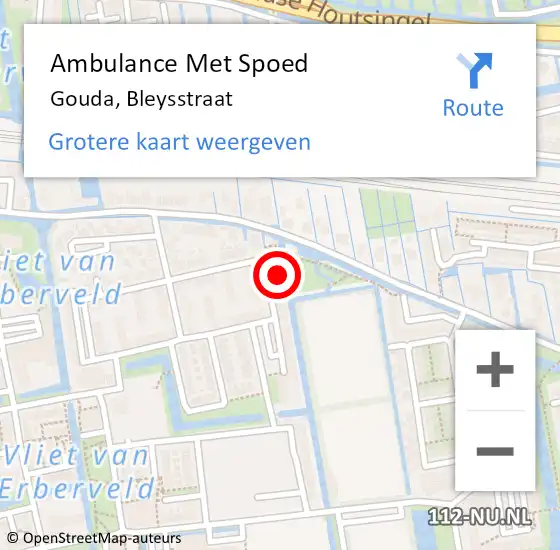 Locatie op kaart van de 112 melding: Ambulance Met Spoed Naar Gouda, Bleysstraat op 26 september 2023 17:36