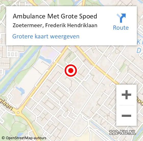 Locatie op kaart van de 112 melding: Ambulance Met Grote Spoed Naar Zoetermeer, Frederik Hendriklaan op 26 september 2023 17:42