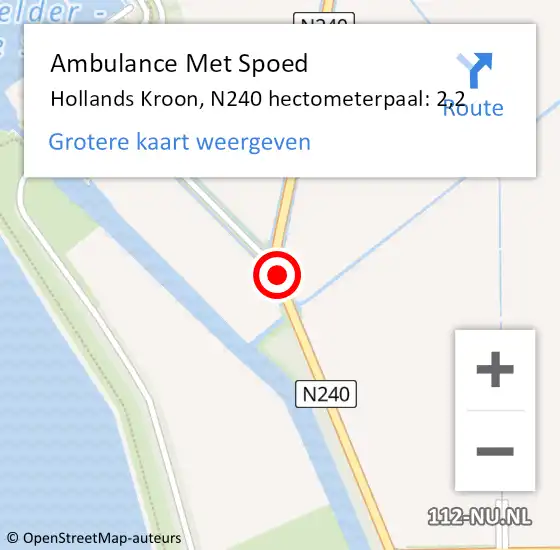 Locatie op kaart van de 112 melding: Ambulance Met Spoed Naar Hollands Kroon, N240 hectometerpaal: 2,2 op 26 september 2023 17:42