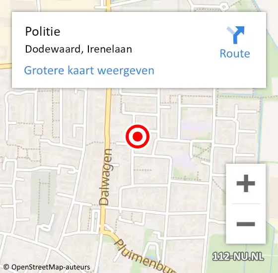 Locatie op kaart van de 112 melding: Politie Dodewaard, Irenelaan op 26 september 2023 17:45