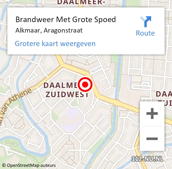 Locatie op kaart van de 112 melding: Brandweer Met Grote Spoed Naar Alkmaar, Aragonstraat op 26 september 2023 17:46