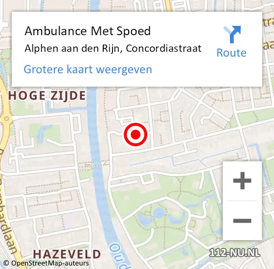 Locatie op kaart van de 112 melding: Ambulance Met Spoed Naar Alphen aan den Rijn, Concordiastraat op 26 september 2023 17:52
