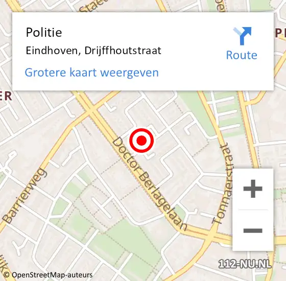 Locatie op kaart van de 112 melding: Politie Eindhoven, Drijffhoutstraat op 26 september 2023 18:13