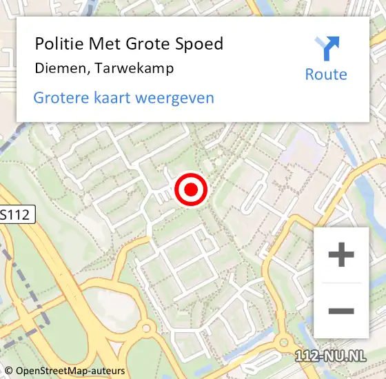 Locatie op kaart van de 112 melding: Politie Met Grote Spoed Naar Diemen, Tarwekamp op 26 september 2023 18:19