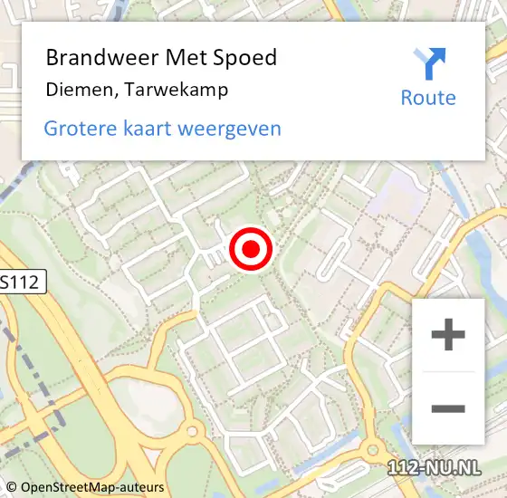 Locatie op kaart van de 112 melding: Brandweer Met Spoed Naar Diemen, Tarwekamp op 26 september 2023 18:20