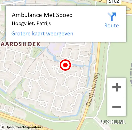 Locatie op kaart van de 112 melding: Ambulance Met Spoed Naar Hoogvliet, Patrijs op 26 september 2023 18:31