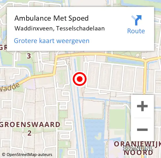 Locatie op kaart van de 112 melding: Ambulance Met Spoed Naar Waddinxveen, Tesselschadelaan op 26 september 2023 18:40